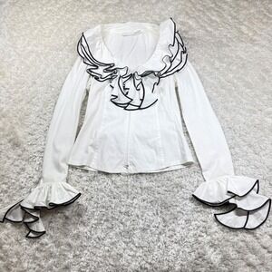 Anne Fontaine Promelia Blouse 38 White Ruffle Trim Fitted Coquette Regency Chic